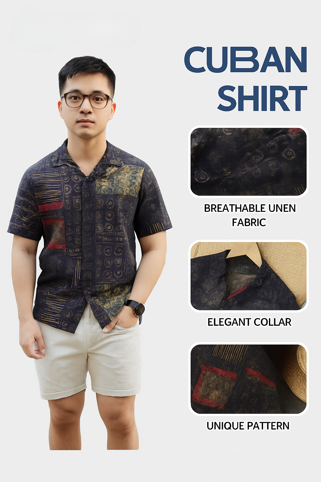 Cuban Rune Men's Shirt, soft, smooth, cool, absorbent, anti-wrinkle linen