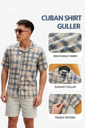 Guller Men's Cuban Short Sleeve Shirt Soft, cool, anti-wrinkle linen material, loose fit for everyday wear